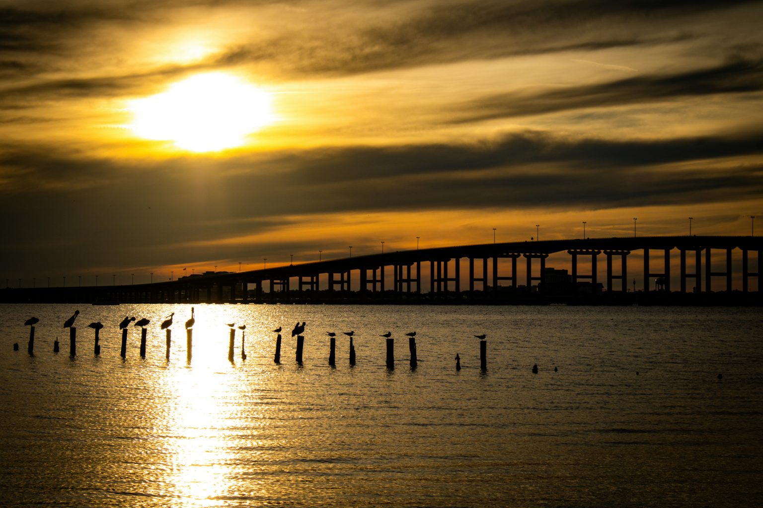 Lucedale bridge at sunset over the Mississippi Sound